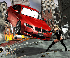 Картинка 3д графика fantasy фантазия девушка автомобиль