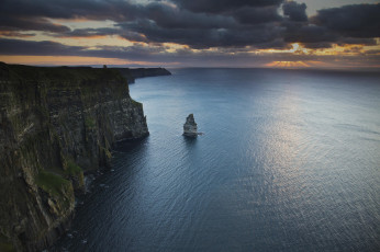 обоя cliffs, of, moher, ireland, природа, побережье, скалы, закат, утёсы, мохер, atlantic, ocean, ирландия, атлантический, океан