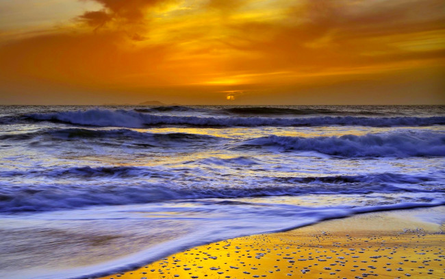 Обои картинки фото природа, восходы, закаты, тучи, закат, волны, океан