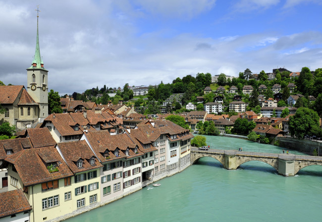 Обои картинки фото города, берн , швейцария, река, домики