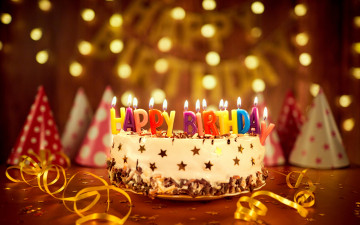 обоя праздничные, день рождения, cake, торт, свечи, birthday, день, рождения, happy, bokeh, decoration