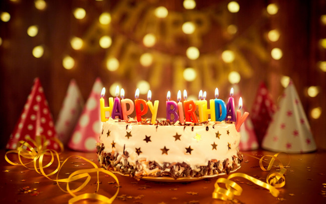 Обои картинки фото праздничные, день рождения, cake, торт, свечи, birthday, день, рождения, happy, bokeh, decoration