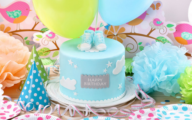 Обои картинки фото праздничные, день рождения, торт, воздушные, шары, birthday, день, рождения, happy, decoration, cake