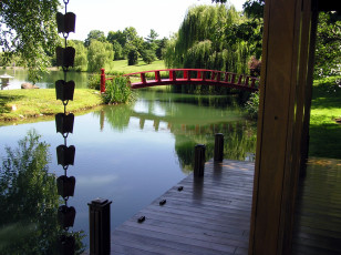 Картинка природа парк мостик зелень водоем