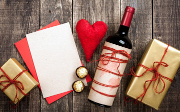 Картинка праздничные день+святого+валентина +сердечки +любовь подарок вино сердце