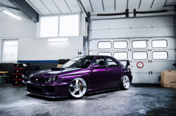 Картинка автомобили subaru impreza purple front wrx sti side garage jr wheels