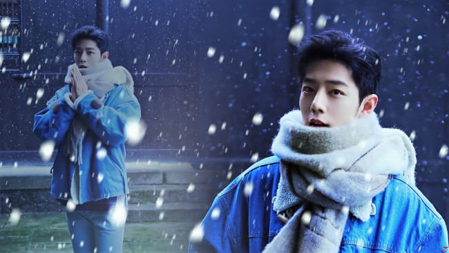 Обои картинки фото мужчины, xiao zhan, актер, куртка, шарф, снег