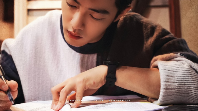 Обои картинки фото мужчины, xiao zhan, актер, свитер, ручка, бумаги