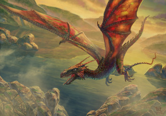 Картинка фэнтези драконы полёт