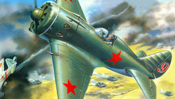 Картинка рисованные авиация ишачок советский одномоторный поршневой истребитель-моноплан и-16