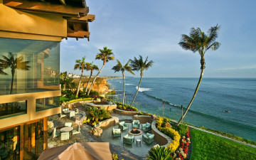 Картинка интерьер кафе рестораны отели отель море пальмы цветы