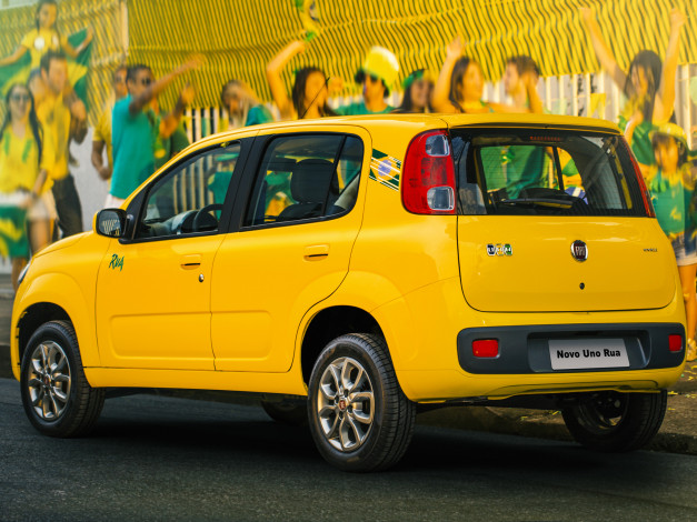 Обои картинки фото автомобили, fiat, uno, rua, 2014г, желтый