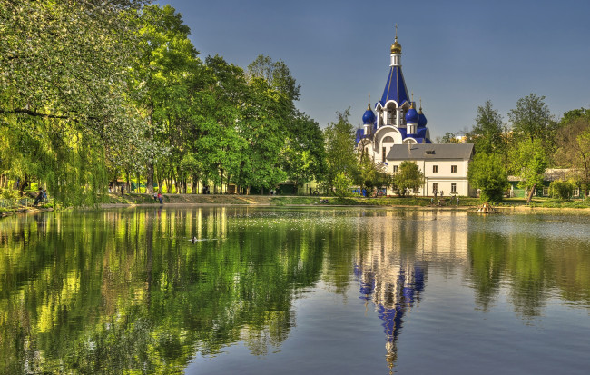 Обои картинки фото города, - православные церкви,  монастыри, парк, вода