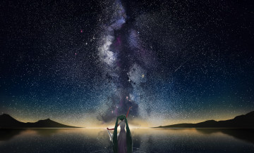 Картинка аниме vocaloid ночь девушка арт небо вокалоид млечный путь