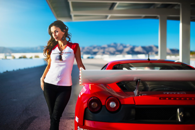 Обои картинки фото ferrari girl 6, автомобили, -авто с девушками, girl, ferrari, красный