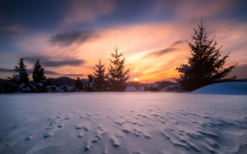 Картинка природа восходы закаты снег зима утро