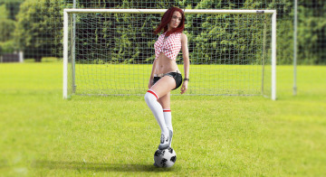 Картинка 3д+графика спорт+ sport девушка фон футбол ворота мяч