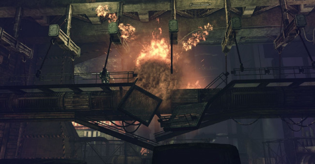 Обои картинки фото видео игры, afterfall,  insanity, помещение, взрыв, мост