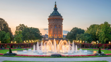 Картинка города -+фонтаны водонапорная башня мангейма германия