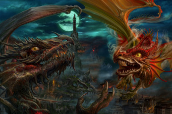 Картинка фэнтези драконы чудовища город