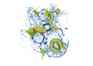 Картинка еда киви вода лед листочки water ice kiwi fruit leaves