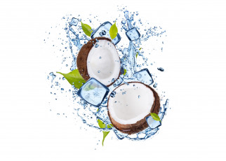 Картинка еда кокос вода лед листочки water ice coconut leaflets