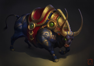 Картинка фэнтези существа александра хитрова рога gaudibuendia мощь art сила бык ездовой