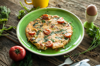 Картинка еда Яичные+блюда зелень помидоры завтрак омлет