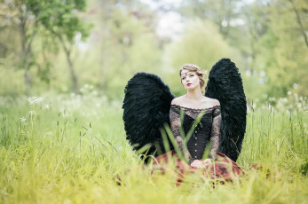 Картинка девушки -unsort+ креатив ангел крылья блондинка платье трава