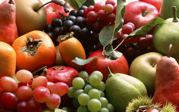 Картинка еда фрукты +ягоды хурма гранат виноград груши яблоки