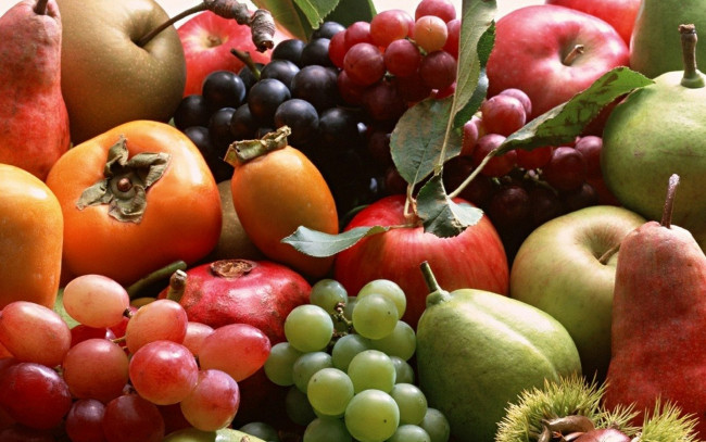 Обои картинки фото еда, фрукты,  ягоды, хурма, гранат, виноград, груши, яблоки