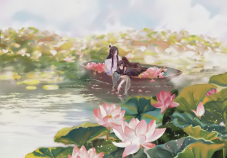 Картинка аниме mo+dao+zu+shi вэй усянь лань ванцзи лодка лотосы
