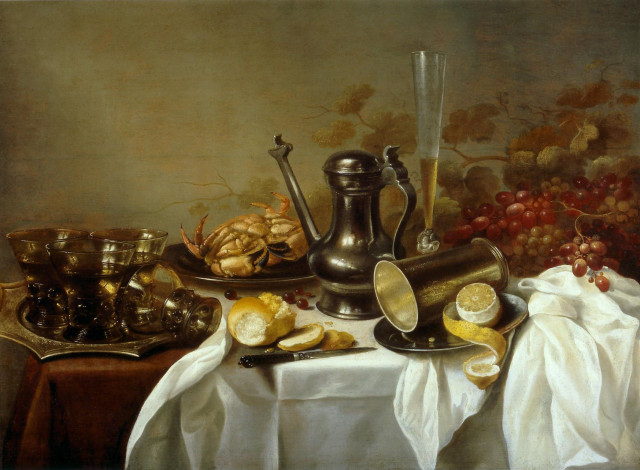 Обои картинки фото lawrence, steigrad, рисованные, виноград, лимон, краб, вино