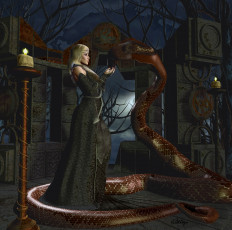 Картинка 3д графика fantasy фантазия девушка змея свечи