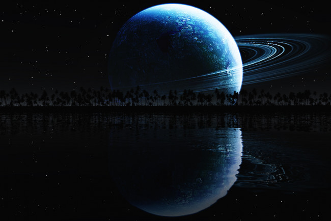 Обои картинки фото azure, космос, сатурн, звездю, океан