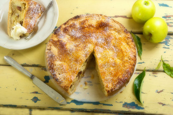Картинка еда пироги листья нож вилка тарелка яблоки яблочный пирог
