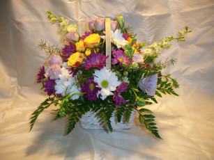 Картинка цветы букеты +композиции розы корзинка хризантемы