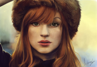 Картинка рисованное люди шапка взгляд веснушки рыжая портрет девушка арт