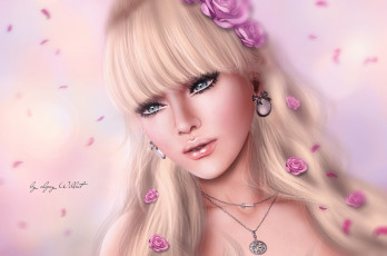 Картинка рисованное люди девушка блондинка лицо портрет розы