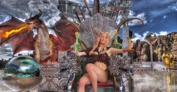Картинка 3д+графика фантазия+ fantasy девушка дракон фон взгляд