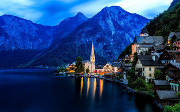 Картинка города -+пейзажи гальштат alps lake hallstatt austria дома горы озеро альпы гальштатское австрия