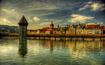 Картинка города люцерн+ швейцария башня набережная дома luzern река