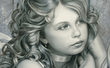 Картинка рисованное christiane+vleugels художница девочка ребенок christiane vleugels арт живопись серьги кудри лицо взгляд глаза волосы