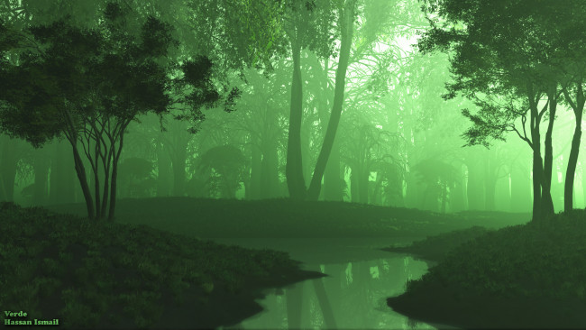 Обои картинки фото 3д графика, природа , nature, туман, река, лес