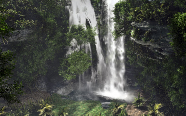 Обои картинки фото 3д графика, природа , nature, водопад, лес