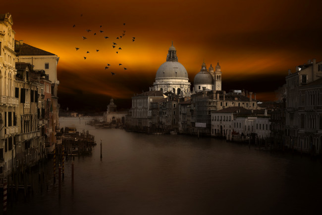Обои картинки фото города, венеция , италия, ночь, дворец
