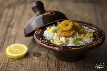 Картинка еда рыбные+блюда +с+морепродуктами креветки кукуруза зелень рис