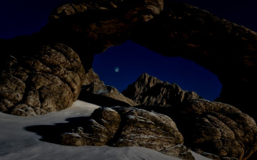 Картинка природа горы луна скала ночь арка камни