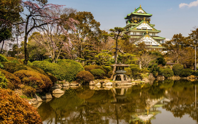 Обои картинки фото Япония, города, - буддийские и другие храмы, деревья, камни, кустарники, водоем, постройки