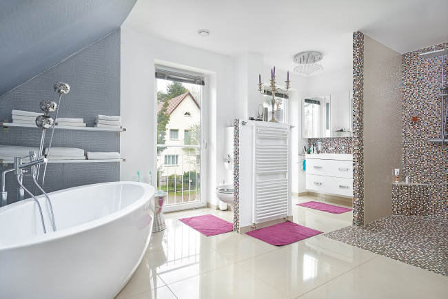 Обои картинки фото 3д графика, реализм , realism, плитка, душ, ванна, ванная, комната, дизайн
